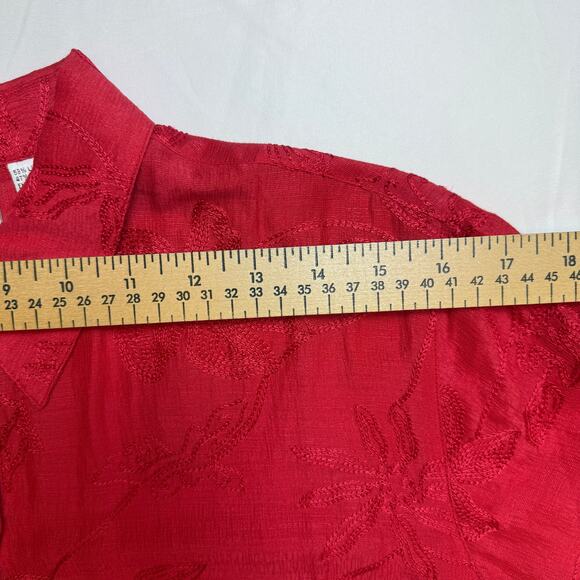 Vintage Chico’s Design Red Linen Silk Blend Floral Embroidered Shirt Size 1 - Picture 6 of 16